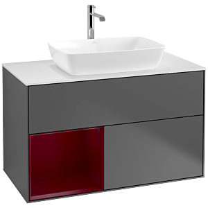 Villeroy et Boch Finion Villeroy et Boch F771HBGK 100cm, plaque de recouvrement blanc mat, étagères Peony laqué mat, anthracite mat