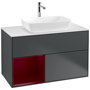 Villeroy und Boch Finion Waschtischunterschrank F771HBHG 100cm, Abdeckplatte white matt, Regale Peony matt lacquer, Midnight Blue Matt Lacquer
