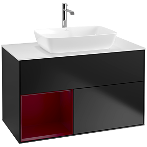 Villeroy et Boch Finion Villeroy et Boch F771HBPD 100cm, plaque de finition blanc mat, étagères Peony laqué mat, laqué noir mat