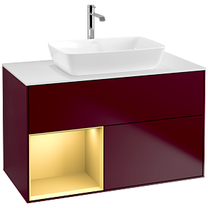 Villeroy und Boch Finion Waschtischunterschrank F771HFHB 100cm, Abdeckplatte white matt, Regale Gold matt lacquer, Peony Matt