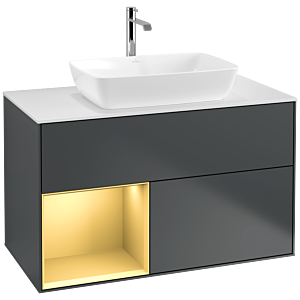 Villeroy et Boch Finion Villeroy et Boch F771HFHG 100cm, plaque de recouvrement blanc mat, étagères laqué mat or, Midnight Blue Matt Lacquer