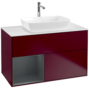 Villeroy und Boch Finion Waschtischunterschrank F771HGHB 100cm, Abdeckplatte white matt, Regale Midnight matt lacquer, Peony Matt