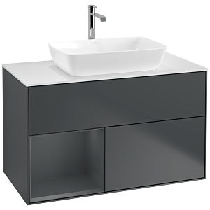 Villeroy und Boch Finion Waschtischunterschrank F771HGHG 100cm, Abdeckplatte white matt, Regale Midnight matt lacquer, Midnight Blue Matt Lacquer