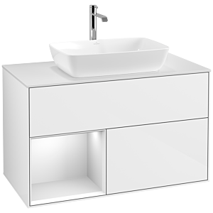 Villeroy und Boch Finion Waschtischunterschrank F771MTGF 100cm, Abdeckplatte white matt, Regale White matt lacquer, Glossy white lacquer