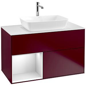 Villeroy und Boch Finion Waschtischunterschrank F771MTHB 100cm, Abdeckplatte white matt, Regale White matt lacquer, Peony Matt