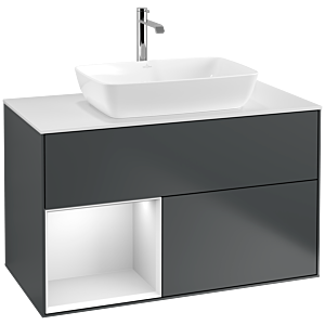 Villeroy und Boch Finion Waschtischunterschrank F771MTHG 100cm, Abdeckplatte white matt, Regale White matt lacquer, Midnight Blue Matt Lacquer
