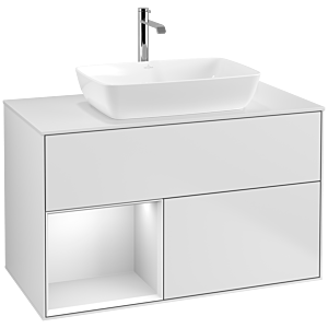 Villeroy und Boch Finion Waschtischunterschrank F771MTMT 100cm, Abdeckplatte white matt, Regale White matt lacquer, White matt lacquer