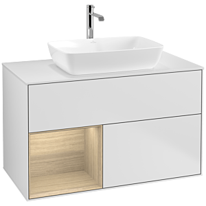Villeroy und Boch Finion Waschtischunterschrank F771PCMT 100cm, Abdeckplatte white matt, Regale Oak Veneer, White matt lacquer