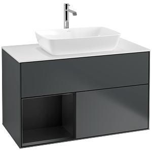 Villeroy und Boch Finion Waschtischunterschrank F771PDHG 100cm, Abdeckplatte white matt, Regale Black matt lacquer, Midnight Blue Matt Lacquer