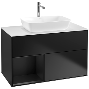 Villeroy und Boch Finion Waschtischunterschrank F771PDPD 100cm, Abdeckplatte white matt, Regale Black matt lacquer, Black matt lacquer