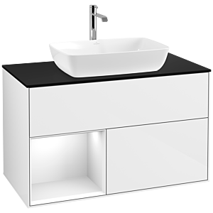 Villeroy and Boch Finion Villeroy and Boch Finion F772GFGF 100cm, cover plate black matt, shelves Glossy white lacquer, Glossy white lacquer