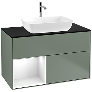 Villeroy and Boch Finion Villeroy and Boch Finion F772GFGM 100cm, cover plate black matt, shelves Glossy white lacquer, Olive Matt Lacquer
