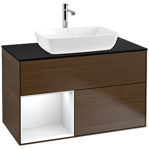 Villeroy and Boch Finion Villeroy and Boch Finion F772GFGN 100cm, cover plate black matt, shelves Glossy white lacquer, walnut veneer