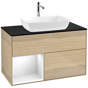Villeroy and Boch Finion Villeroy and Boch Finion F772GFPC 100cm, cover plate black matt, shelves Glossy white lacquer, Oak Veneer