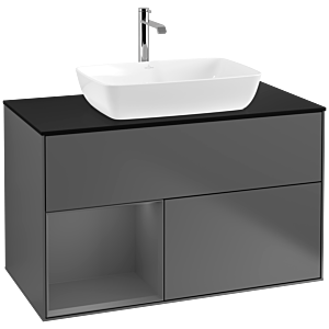 Villeroy und Boch Finion Waschtischunterschrank F772GKGK 100cm, Abdeckplatte black matt, Regale Anthracite matt lacquer, Anthracite matt