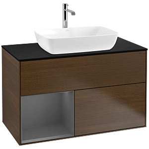 Villeroy and Boch Finion Villeroy and Boch Finion F772GKGN 100cm, cover plate black matt, shelves anthracite matt lacquer, walnut veneer