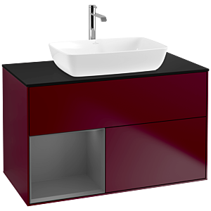 Villeroy und Boch Finion Waschtischunterschrank F772GKHB 100cm, Abdeckplatte black matt, Regale Anthracite matt lacquer, Peony Matt