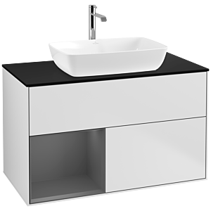Villeroy und Boch Finion Waschtischunterschrank F772GKMT 100cm, Abdeckplatte black matt, Regale Anthracite matt lacquer, White matt lacquer