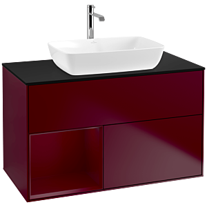 Villeroy und Boch Finion Waschtischunterschrank F772HBHB 100cm, Abdeckplatte black matt, Regale Peony matt lacquer, Peony Matt