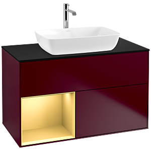 Villeroy und Boch Finion Waschtischunterschrank F772HFHB 100cm, Abdeckplatte black matt, Regale Gold matt lacquer, Peony Matt