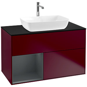 Villeroy und Boch Finion Waschtischunterschrank F772HGHB 100cm, Abdeckplatte black matt, Regale Midnight matt lacquer, Peony Matt