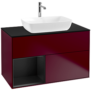 Villeroy und Boch Finion Waschtischunterschrank F772PDHB 100cm, Abdeckplatte black matt, Regale Black matt lacquer, Peony Matt
