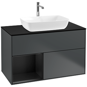 Villeroy und Boch Finion Waschtischunterschrank F772PDHG 100cm, Abdeckplatte black matt, Regale Black matt lacquer, Midnight Blue Matt Lacquer