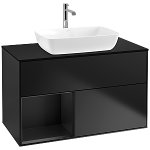 Villeroy und Boch Finion Waschtischunterschrank F772PDPD 100cm, Abdeckplatte black matt, Regale Black matt lacquer, Black matt lacquer