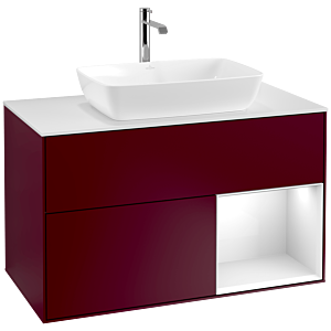 Villeroy und Boch Finion Waschtischunterschrank F781GFHB 100cm, Abdeckplatte white matt, Regale Glossy white lacquer, Peony Matt