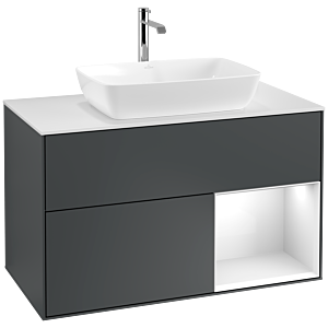 Villeroy und Boch Finion Waschtischunterschrank F781GFHG 100cm, Abdeckplatte white matt, Regale Glossy white lacquer, Midnight Blue Matt Lacquer