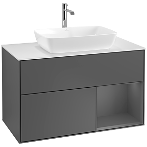 Villeroy und Boch Finion Waschtischunterschrank F781GKGK 100cm, Abdeckplatte white matt, Regale Anthracite matt lacquer, Anthracite matt