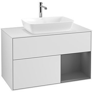 Villeroy und Boch Finion Waschtischunterschrank F781GKMT 100cm, Abdeckplatte white matt, Regale Anthracite matt lacquer, White matt lacquer