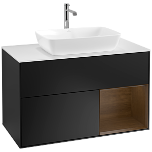 Villeroy et Boch Finion Villeroy et Boch F781GNPD 100cm, plaque de finition blanc mat, étagères Walnut Veneer , laqué noir mat