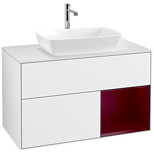 Villeroy et Boch Finion Villeroy et Boch F781HBGF 100cm, plaque de recouvrement blanc mat, étagères Peony laqué mat, laqué blanc brillant