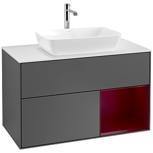 Villeroy und Boch Finion Waschtischunterschrank F781HBGK 100cm, Abdeckplatte white matt, Regale Peony matt lacquer, Anthracite matt