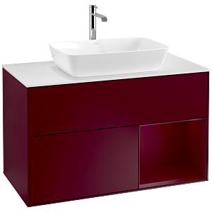 Villeroy und Boch Finion Waschtischunterschrank F781HBHB 100cm, Abdeckplatte white matt, Regale Peony matt lacquer, Peony Matt