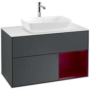 Villeroy et Boch Finion Villeroy et Boch F781HBHG 100cm, plaque de recouvrement blanc mat, étagères Peony laqué mat, Midnight Blue Matt Lacquer