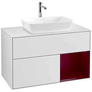Villeroy und Boch Finion Waschtischunterschrank F781HBMT 100cm, Abdeckplatte white matt, Regale Peony matt lacquer, White matt lacquer