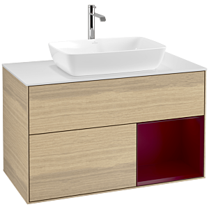 Villeroy und Boch Finion Waschtischunterschrank F781HBPC 100cm, Abdeckplatte white matt, Regale Peony matt lacquer, Oak Veneer