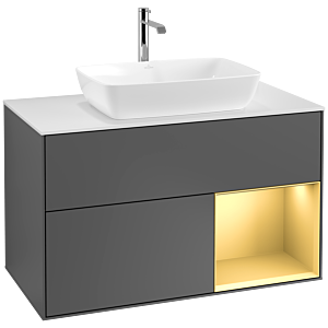 Villeroy et Boch Finion Villeroy et Boch F781HFGK 100cm, plaque de recouvrement blanc mat, étagères laqué or mat, anthracite mat