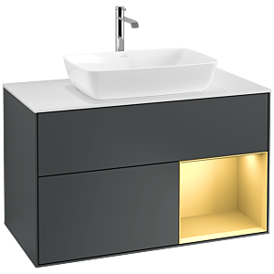 Villeroy et Boch Finion Villeroy et Boch F781HFHG 100cm, plaque de recouvrement blanc mat, étagères laqué or mat, Midnight Blue Matt Lacquer