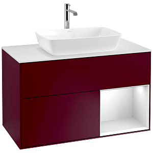 Villeroy und Boch Finion Waschtischunterschrank F781MTHB 100cm, Abdeckplatte white matt, Regale White matt lacquer, Peony Matt