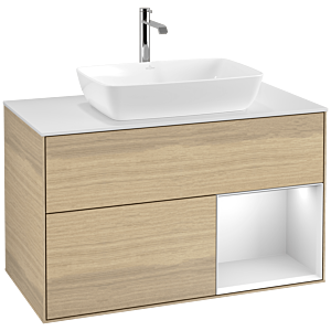 Villeroy and Boch Finion Villeroy and Boch Finion F781MTPC 100cm, cover plate white matt, shelves white matt lacquer, Oak Veneer