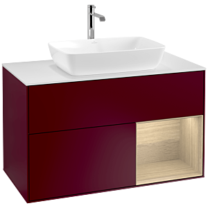 Villeroy und Boch Finion Waschtischunterschrank F781PCHB 100cm, Abdeckplatte white matt, Regale Oak Veneer, Peony Matt