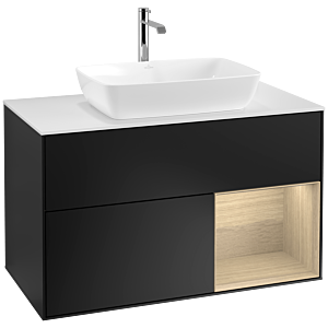 Villeroy and Boch Finion Villeroy and Boch Finion F781PCPD 100cm, cover plate white matt, shelves Oak Veneer , black matt lacquer
