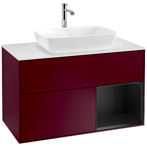 Villeroy und Boch Finion Waschtischunterschrank F781PDHB 100cm, Abdeckplatte white matt, Regale Black matt lacquer, Peony Matt