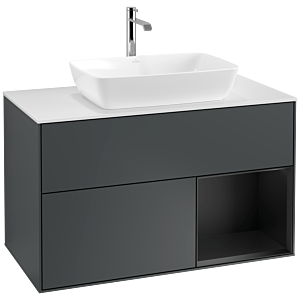Villeroy und Boch Finion Waschtischunterschrank F781PDHG 100cm, Abdeckplatte white matt, Regale Black matt lacquer, Midnight Blue Matt Lacquer