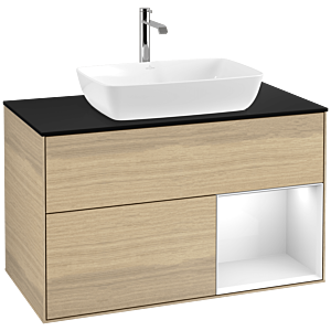 Villeroy and Boch Finion Villeroy and Boch Finion F782GFPC 100cm, cover plate black matt, shelves Glossy white lacquer, Oak Veneer