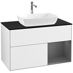 Villeroy et Boch Finion Villeroy et Boch F782GKGF 100cm, plaque de finition noir mat, étagères laqué anthracite mat, laqué blanc brillant