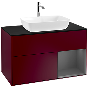 Villeroy und Boch Finion Waschtischunterschrank F782GKHB 100cm, Abdeckplatte black matt, Regale Anthracite matt lacquer, Peony Matt
